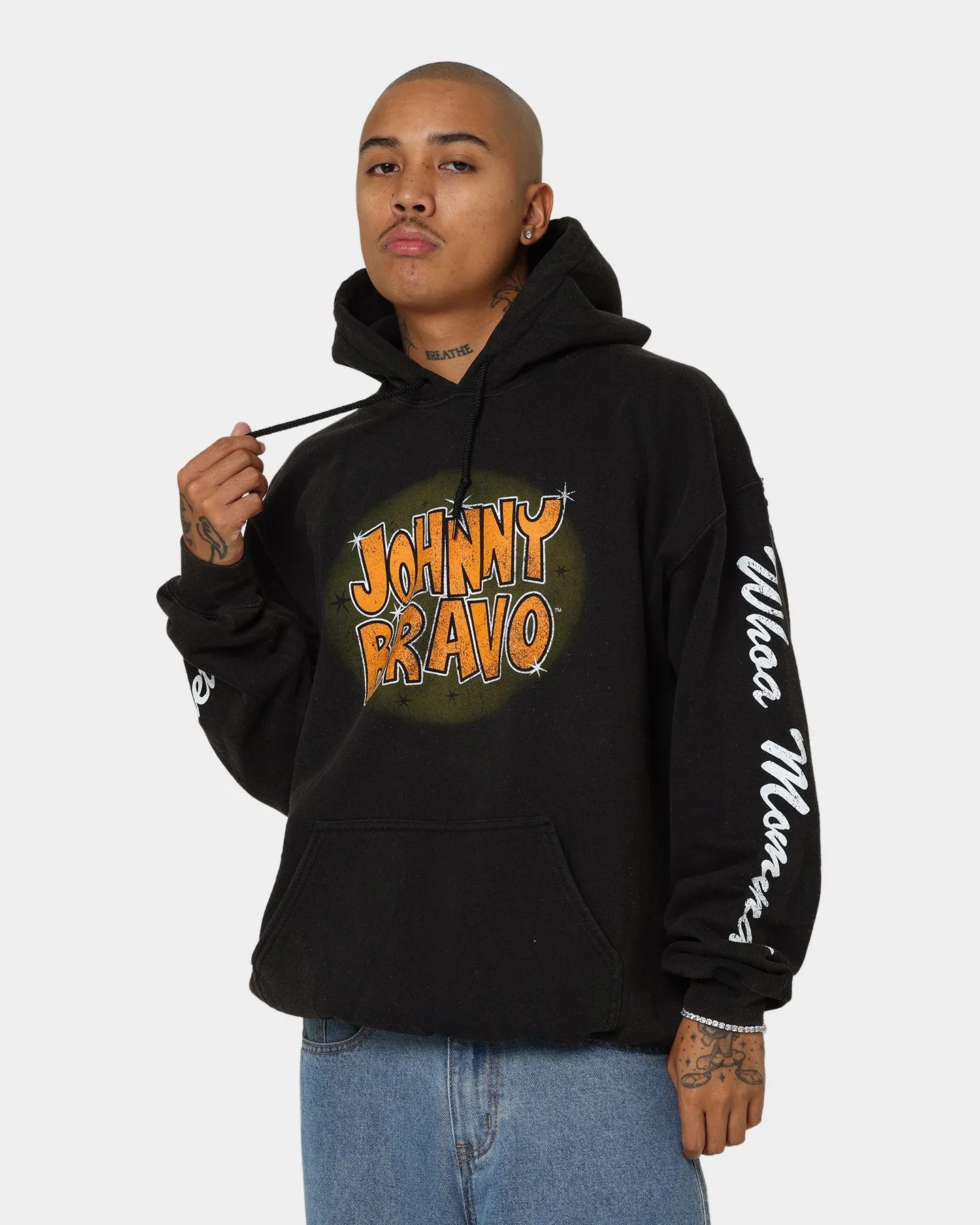 American Thrift X Johnny Bravo Johnny Bravo Vintage Hoodie Black Wash