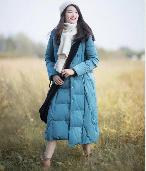 Casual Winter Women Coat Long Hooded Large Pocket Down Jacket