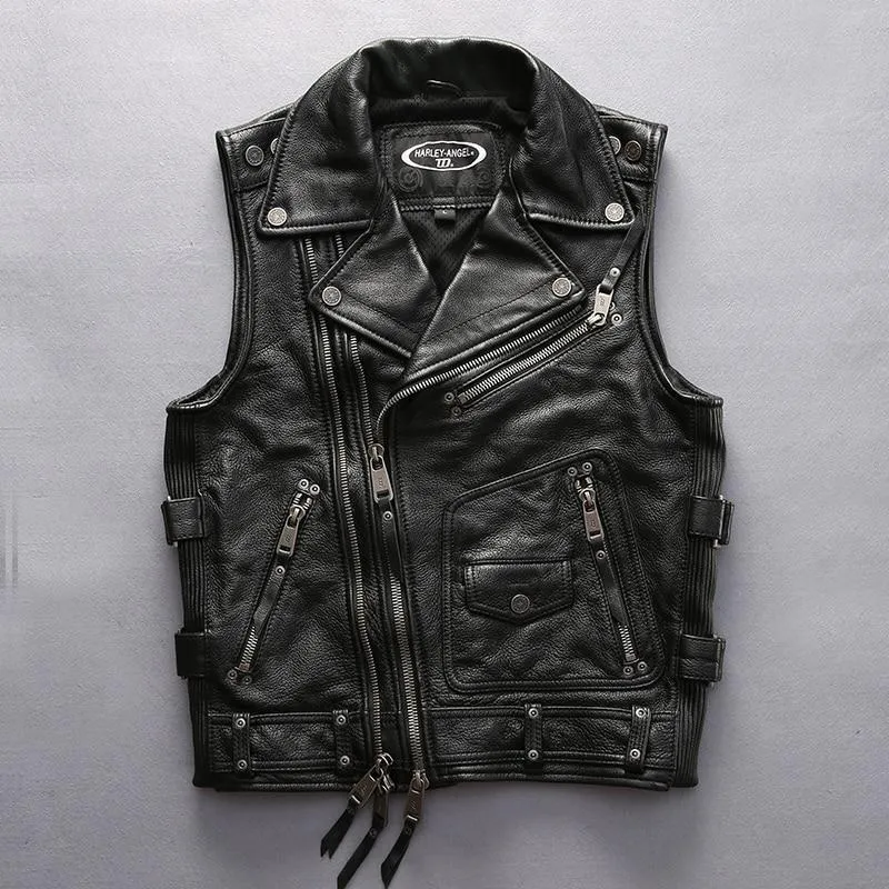 CLEARANCE / Rock Style Men Cowhide Vest / Biker Vest - US