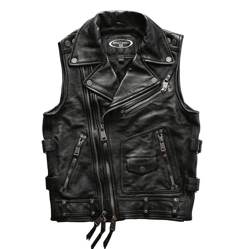 CLEARANCE / Rock Style Men Cowhide Vest / Biker Vest - US