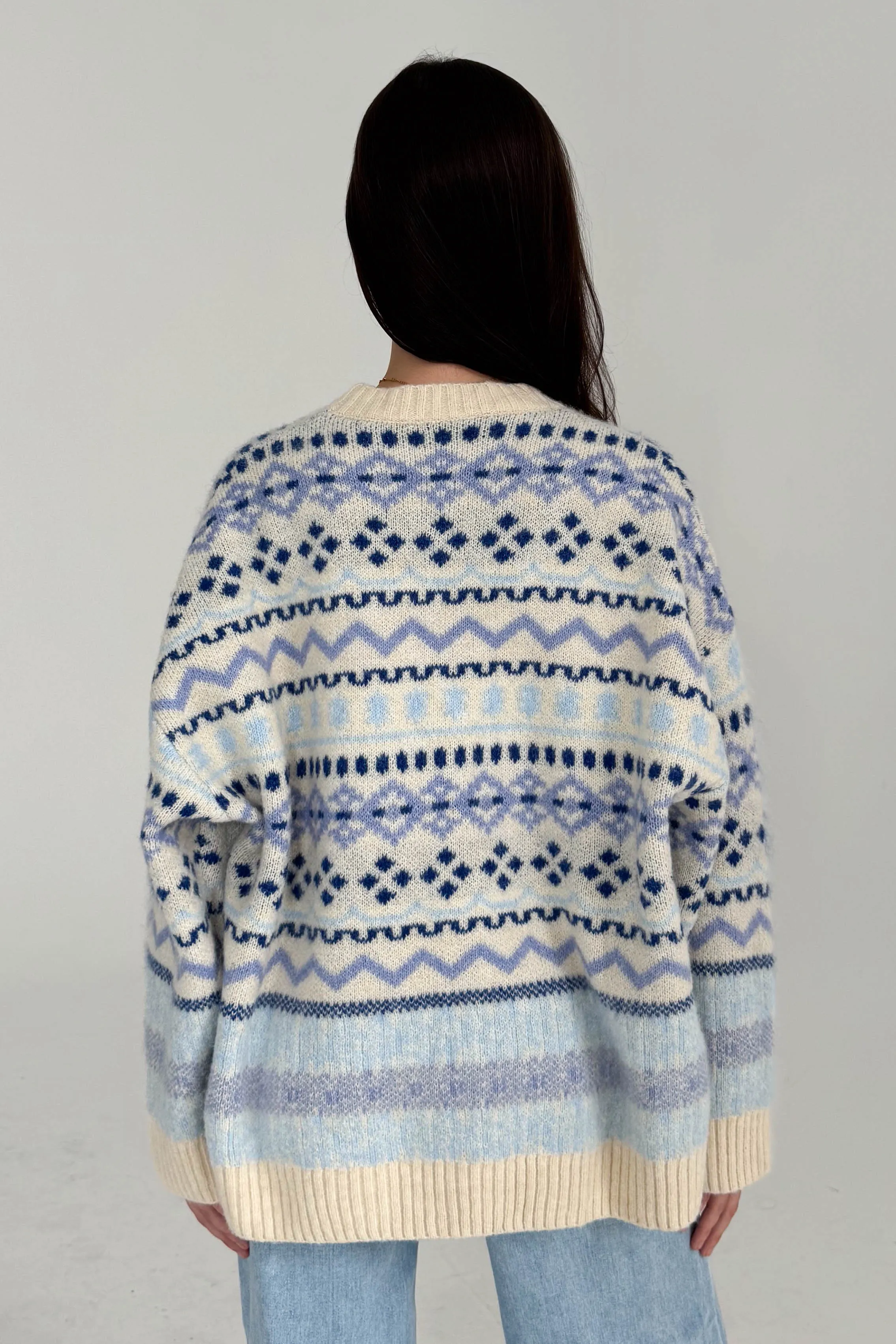 Cool Vibes Sweater in Cream/Blue