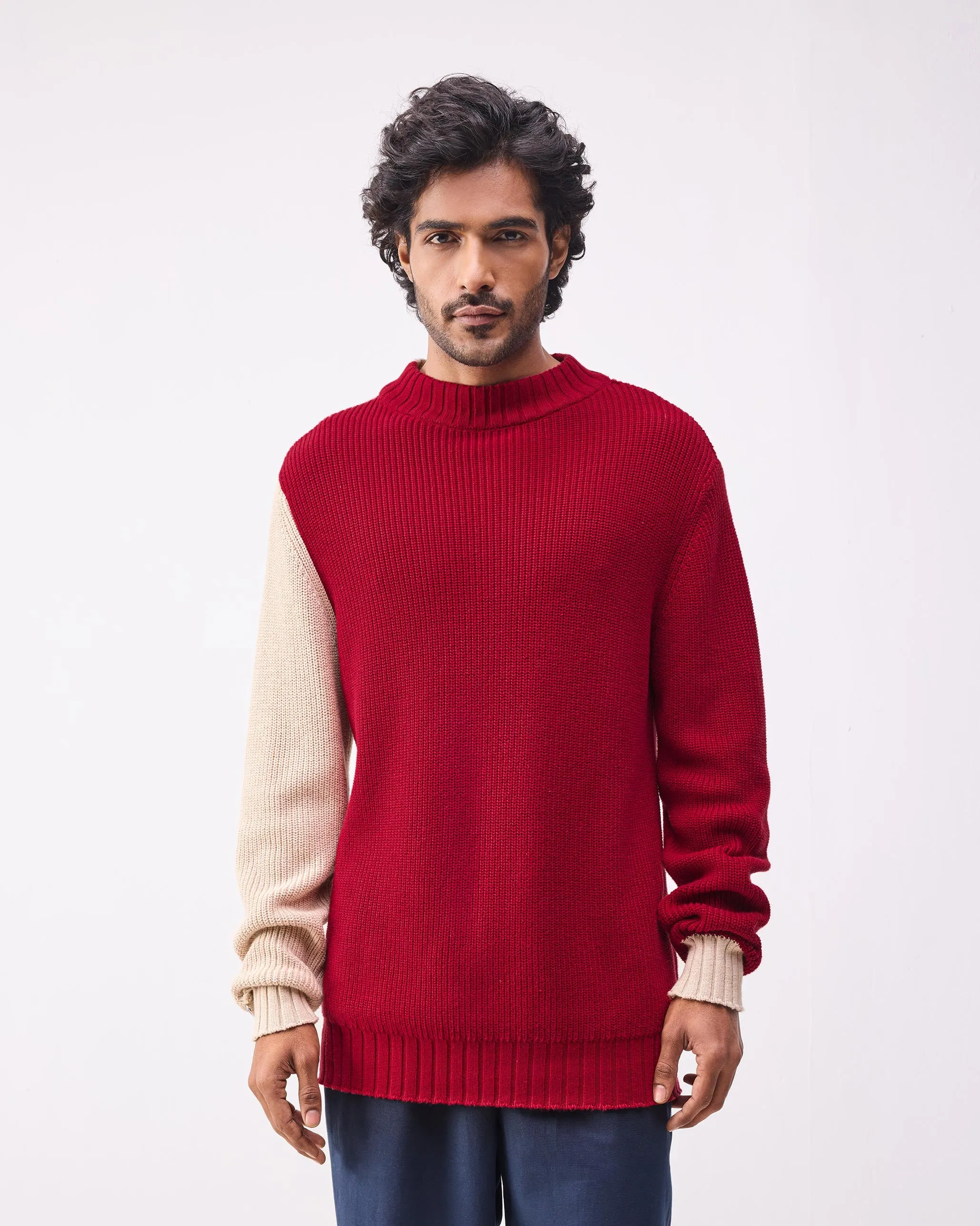 Crew-Neck Sweater - Dark Red