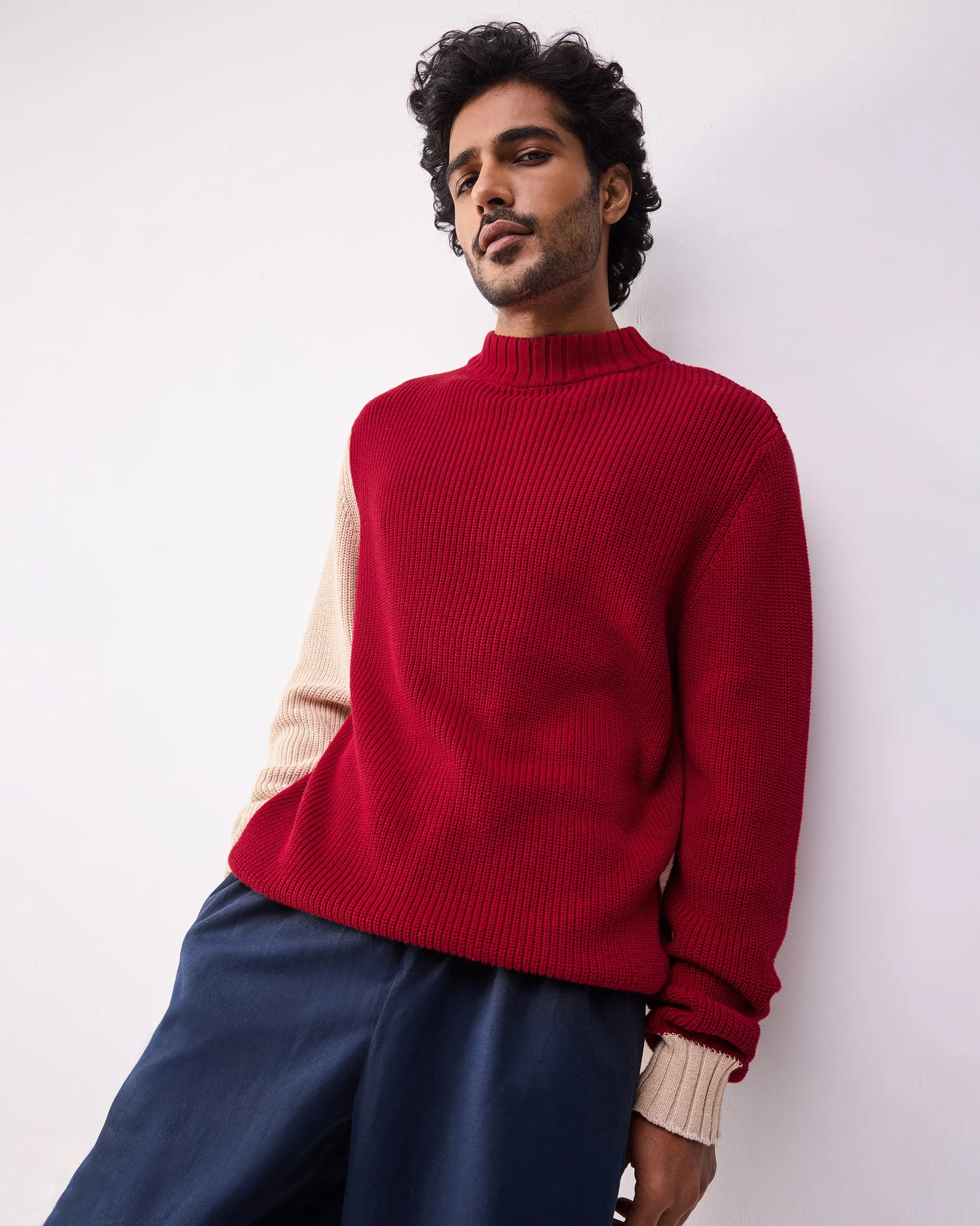 Crew-Neck Sweater - Dark Red