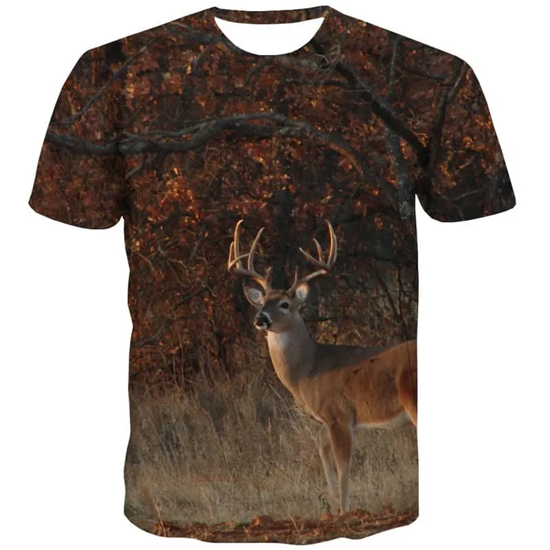 Deer T shirts Men Animal Tshirts Cool Forest Shirt Print Harajuku T-shirts Graphic