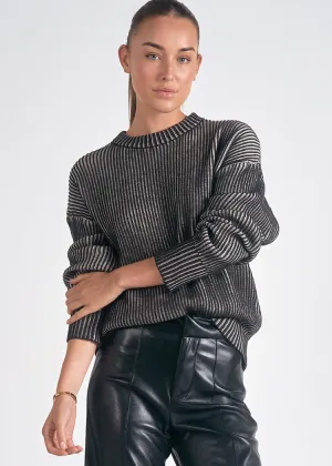 Elan Kay Ribbed Sweater- Black/ White