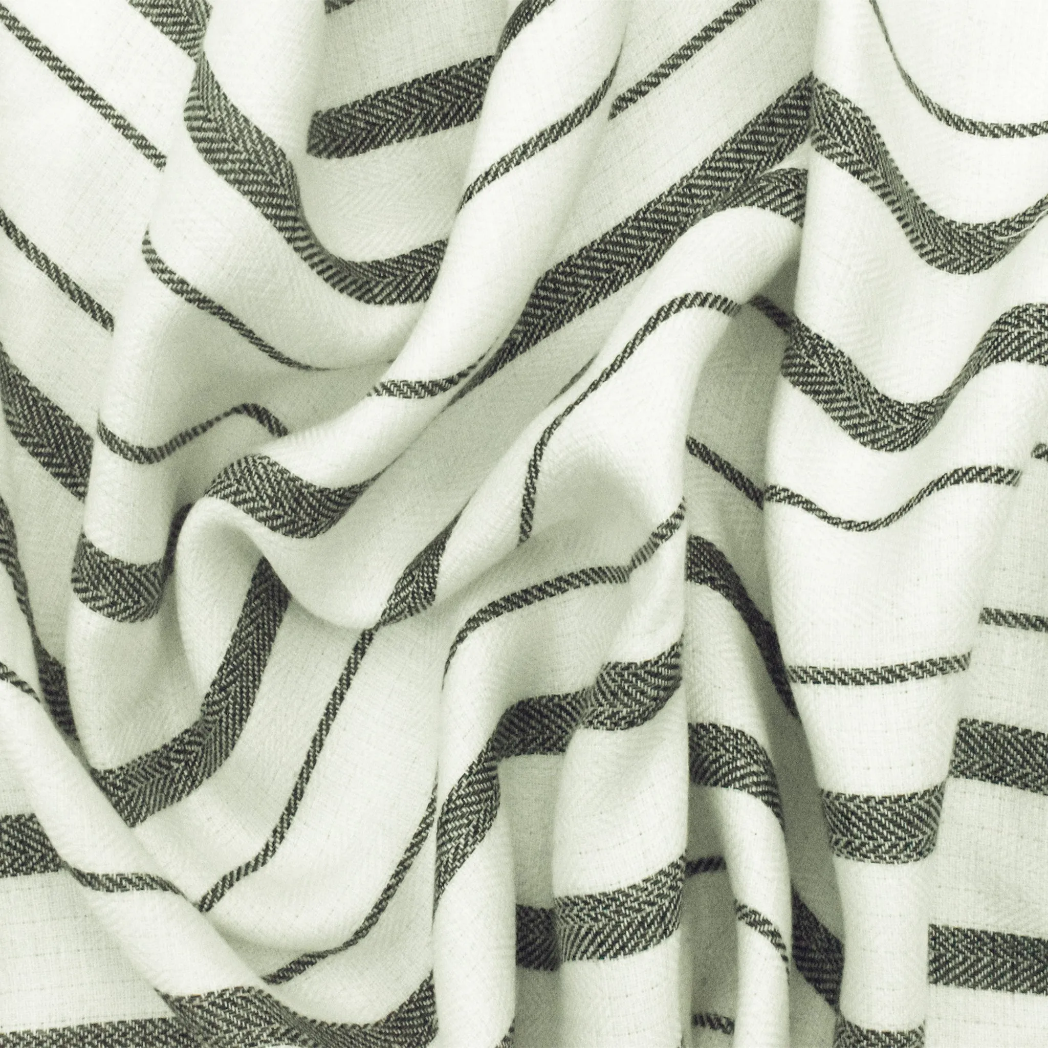 Faded Black-Ivory Double Woven Striped Fabric