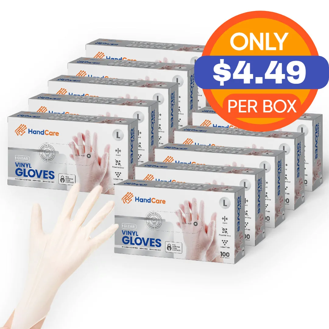 HandCare Vinyl Gloves - Exam Grade, Powder Free (Clear), 1,000 Gloves