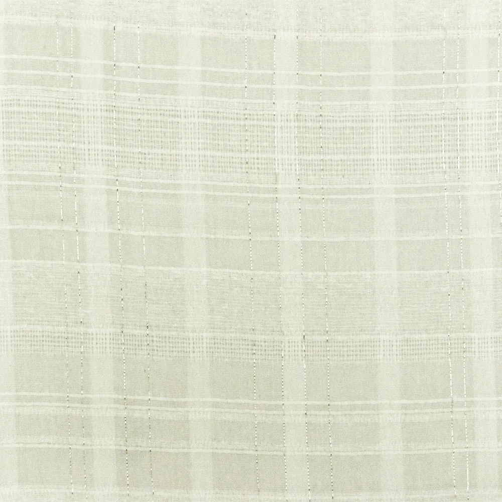 Ivory-Silver Famous Designer Semi-Sheer Plaid Texture Woven Fabric