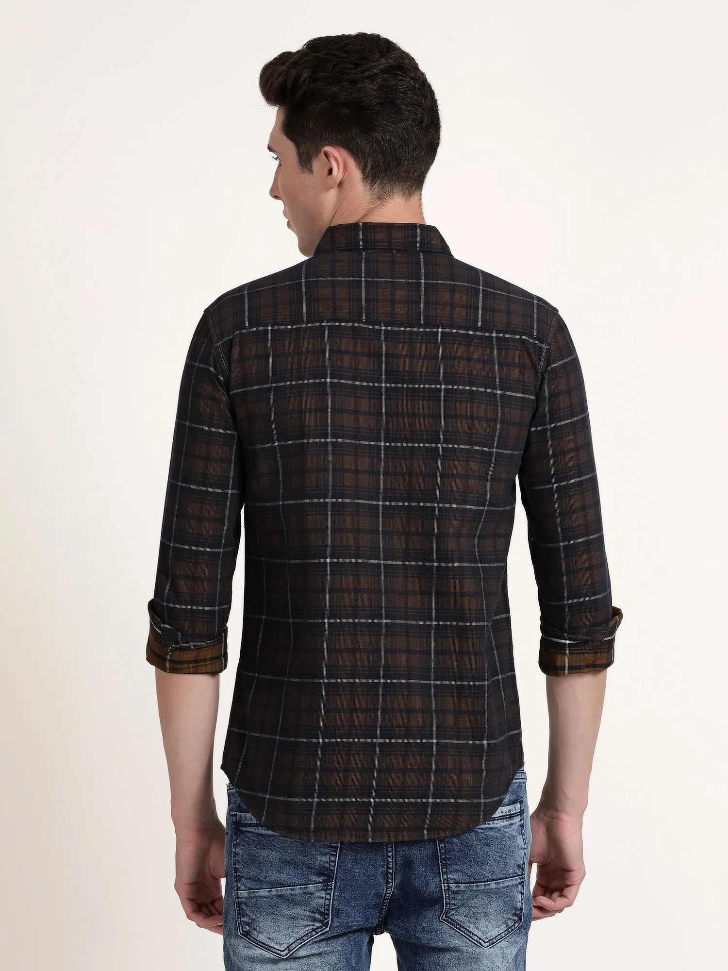 Men Brown and Black Checked  Formal Shirt (GBRJ6002)