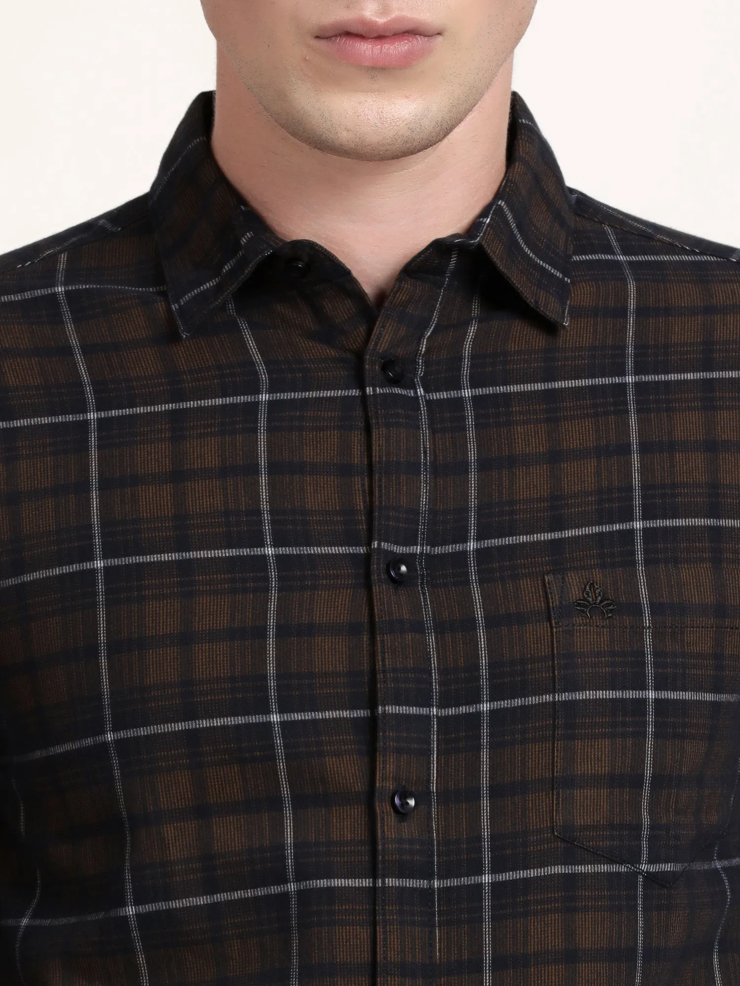 Men Brown and Black Checked  Formal Shirt (GBRJ6002)