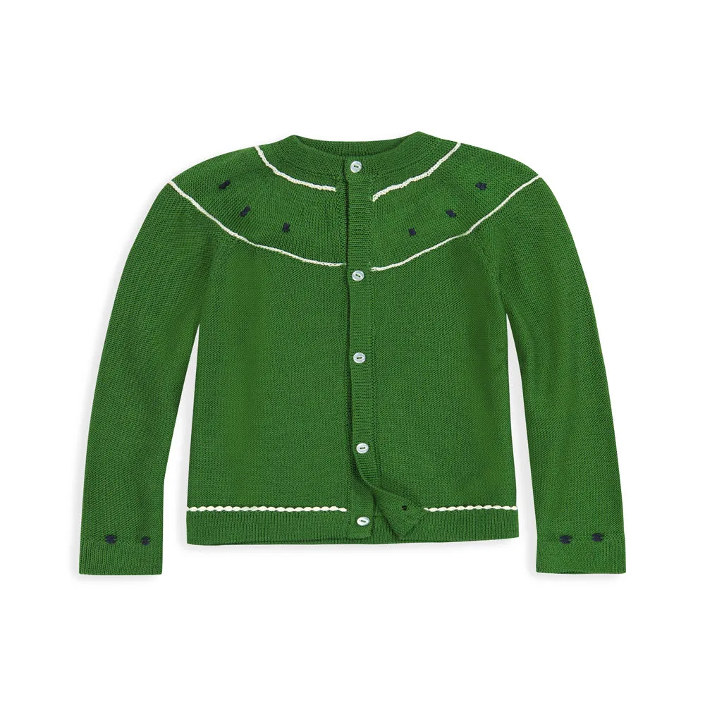 Mercerized Pima Heirloom Cardigan -- Hunter Green w/ Navy