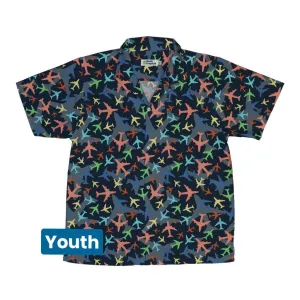 Multi Colored Airplanes on Blue Youth Hawaiian Shirt