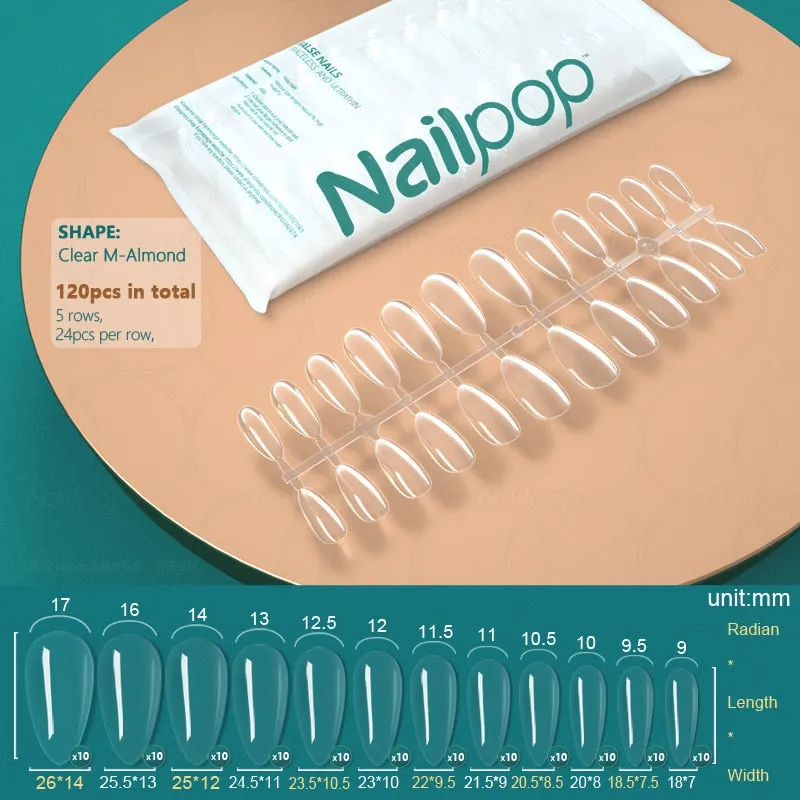 NAILPOP 120pcs False Nails Acrylic Press on Artificial Nails Clear Tips for Manicure Extension