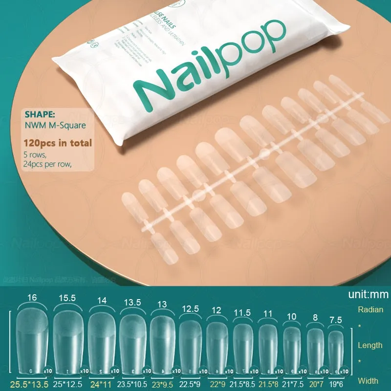 NAILPOP 120pcs False Nails Acrylic Press on Artificial Nails Clear Tips for Manicure Extension