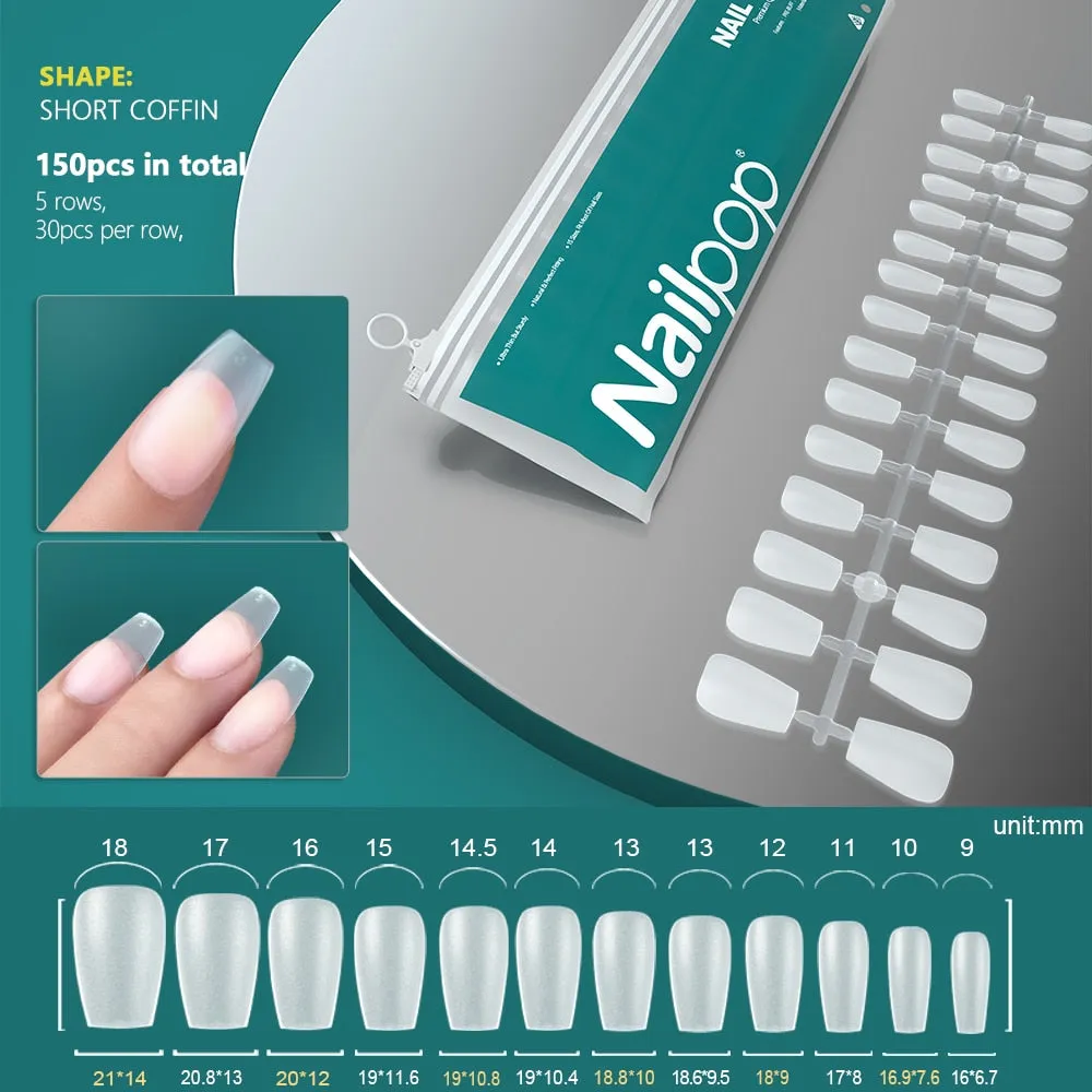 NAILPOP 120pcs False Nails Acrylic Press on Artificial Nails Clear Tips for Manicure Extension