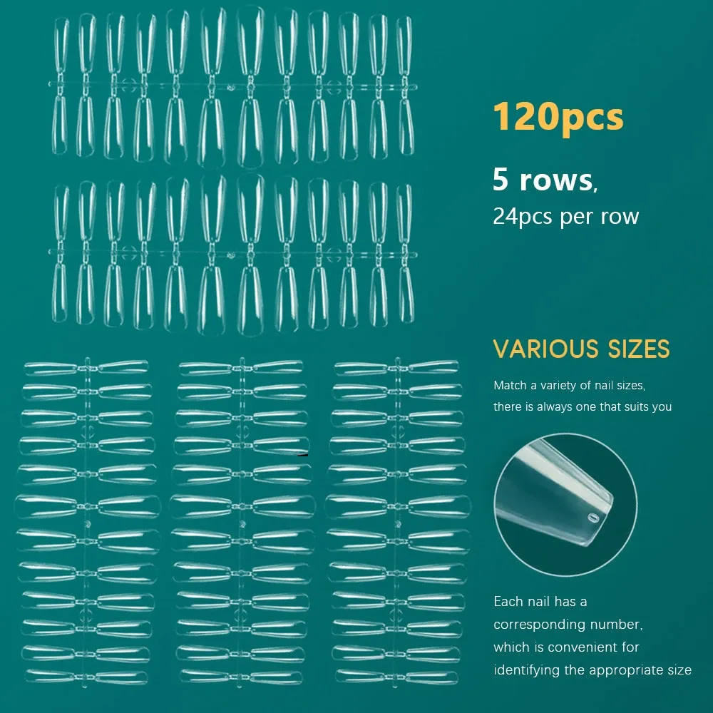 NAILPOP 120pcs False Nails Acrylic Press on Artificial Nails Clear Tips for Manicure Extension