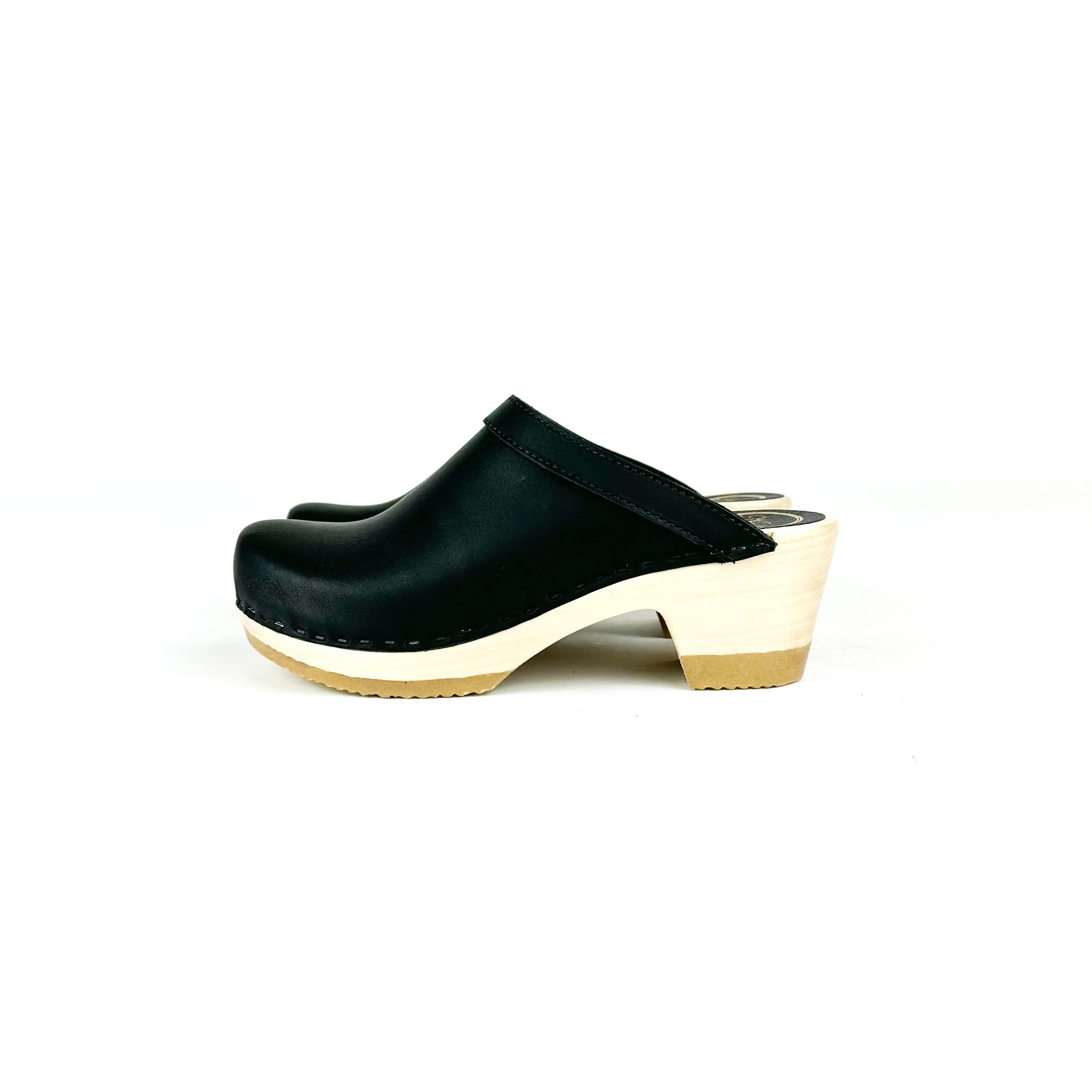 No. 6 - Old School Clog on Mid Heel (Black)