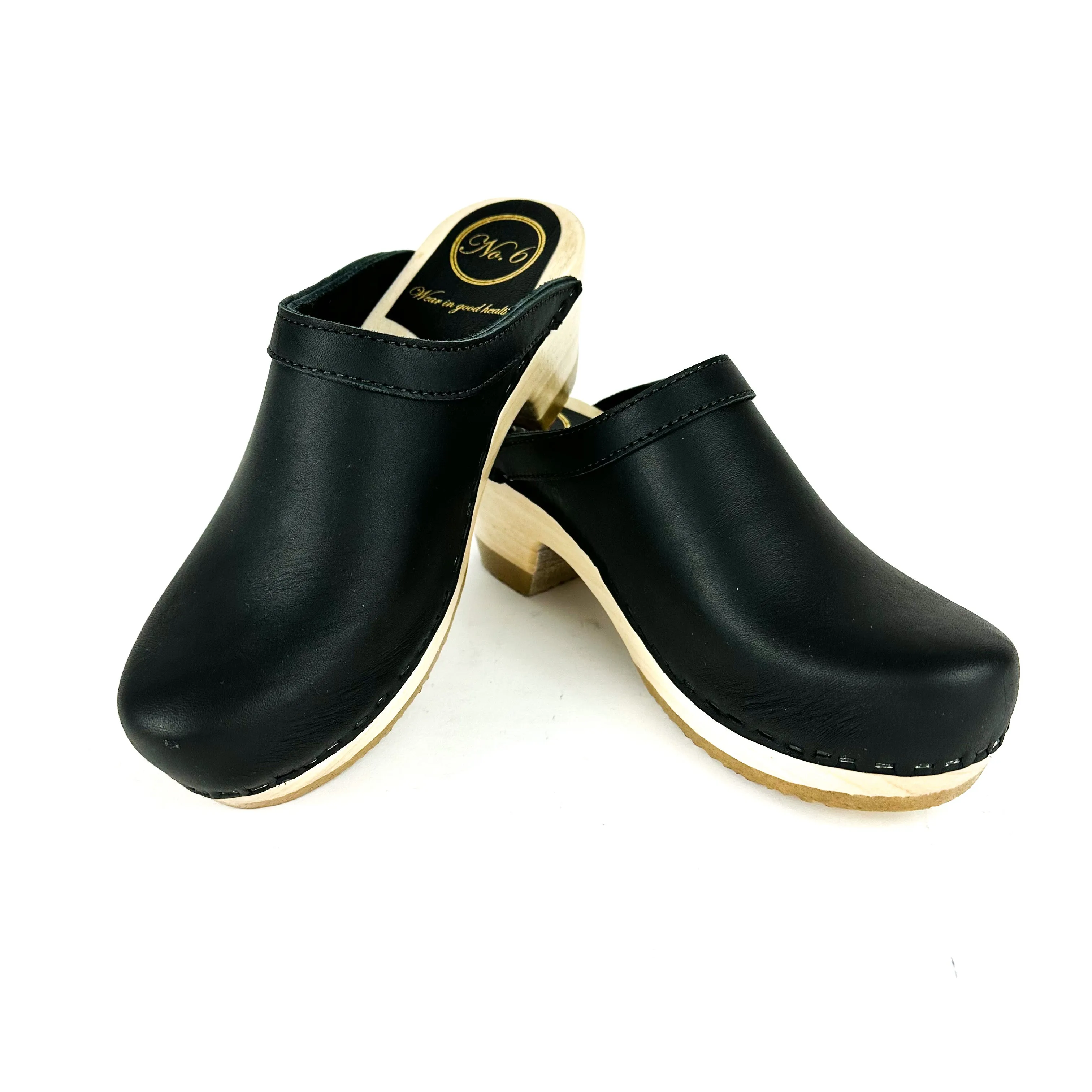 No. 6 - Old School Clog on Mid Heel (Black)