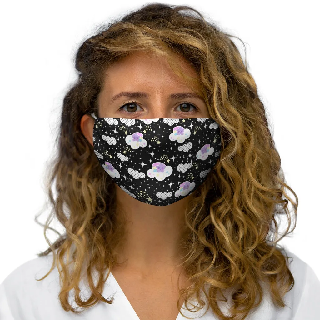 Shooting Star Clouds Black Snug-Fit Polyester Face Mask