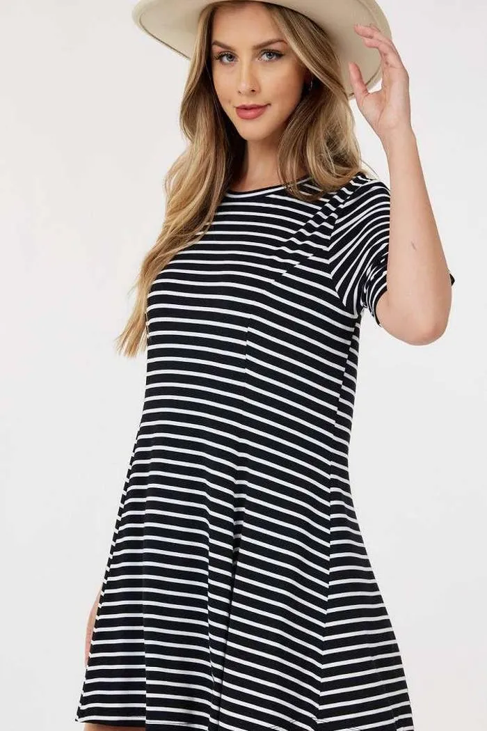 Short Sleeve Round Neck Stripe Tunic Top