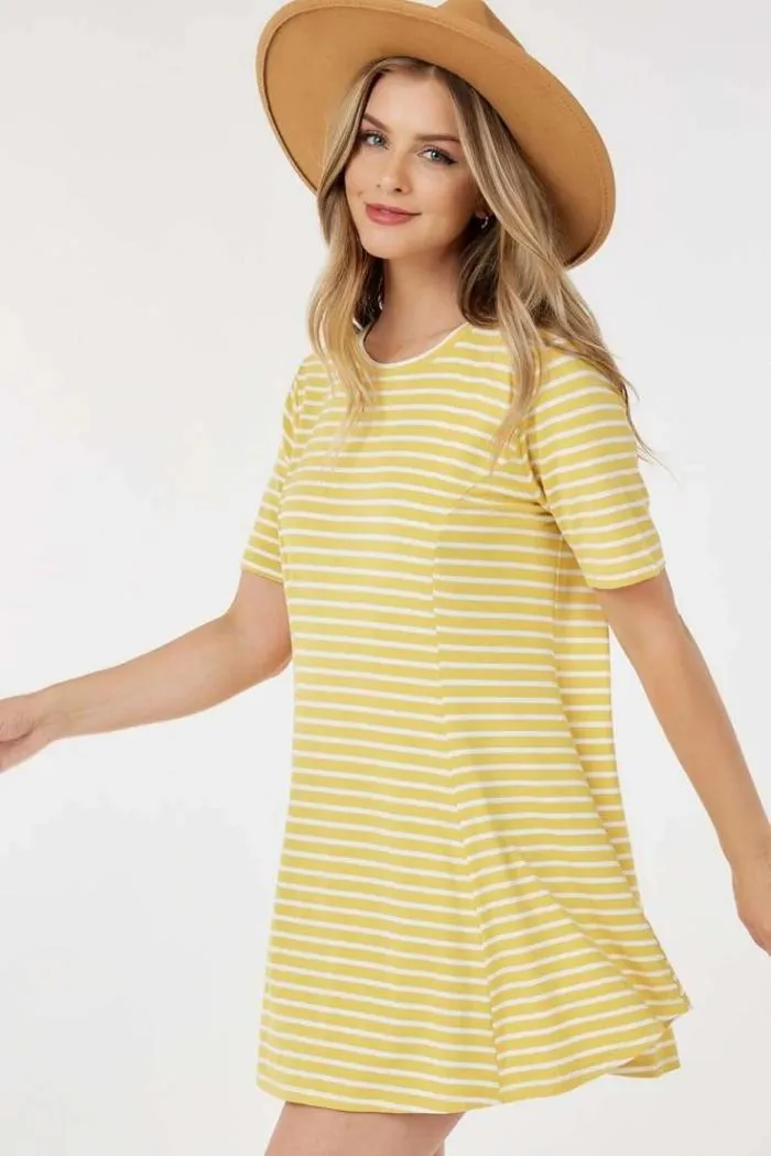 Short Sleeve Round Neck Stripe Tunic Top