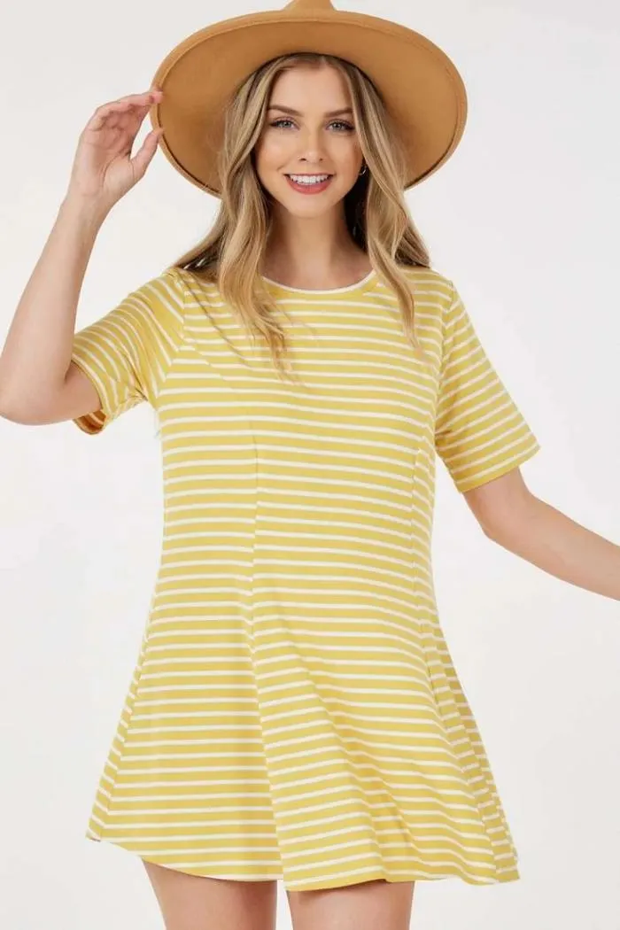 Short Sleeve Round Neck Stripe Tunic Top