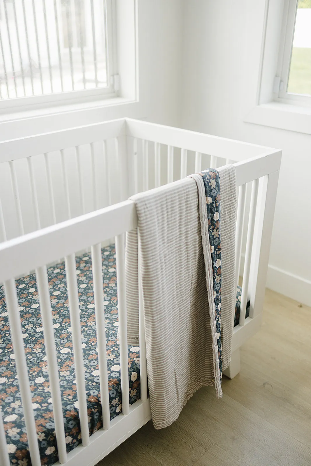 Taupe Stripe   Midnight Floral Muslin Quilt