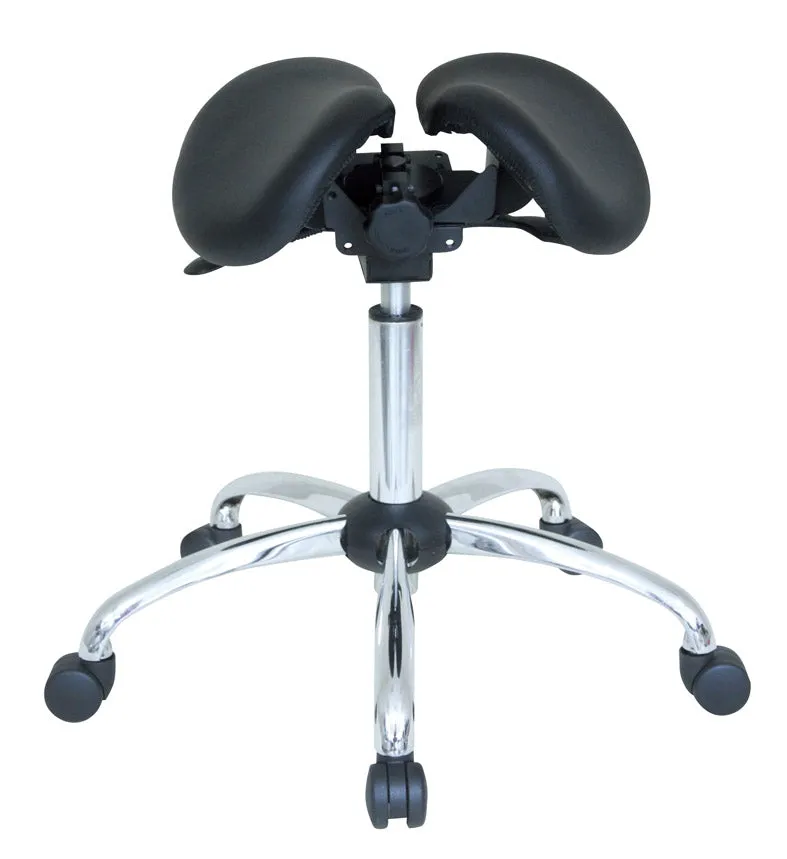 USA Patented Twin Tiltable Saddle Stool with Adjustable Seat Width and Center Gap [GENUINE LEATHER]