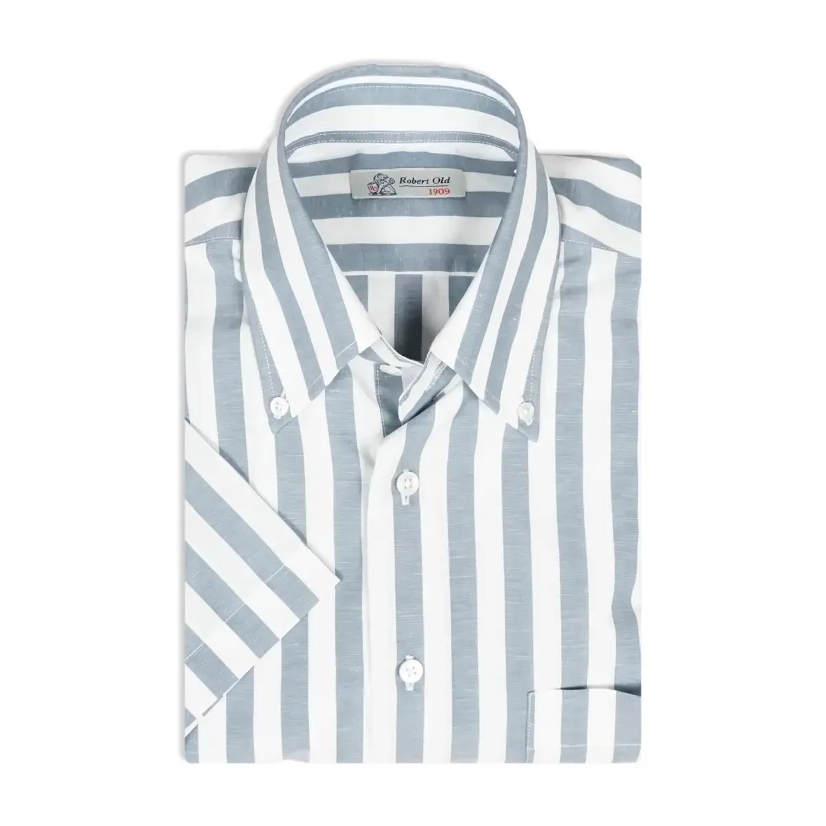 White & Grey Striped Zephirlino Short Sleeve Shirt