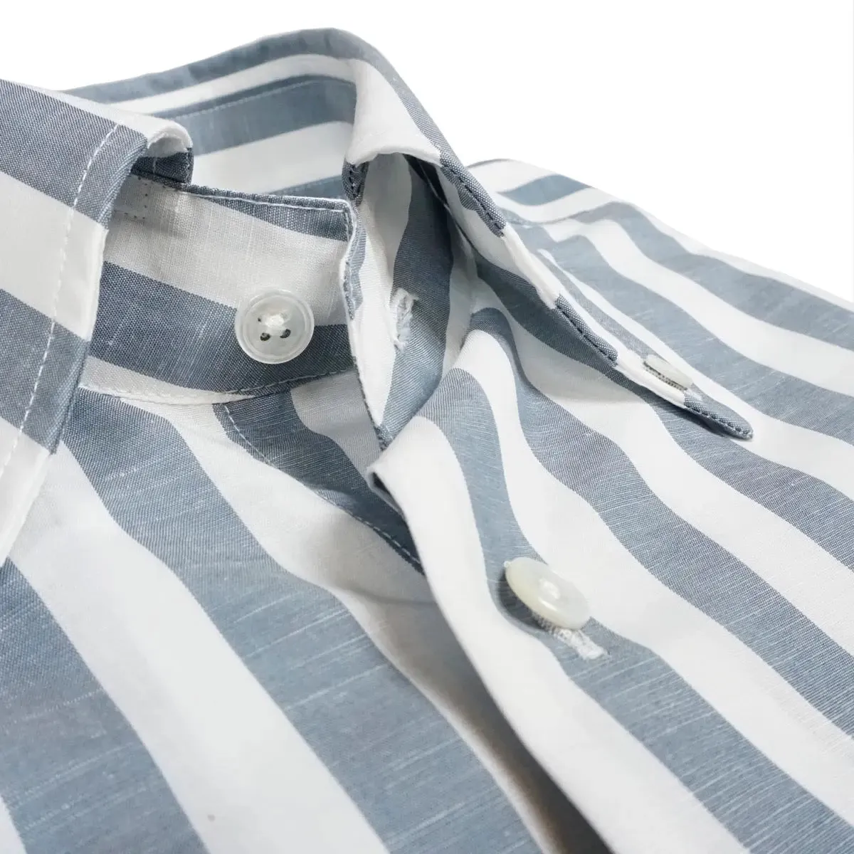 White & Grey Striped Zephirlino Short Sleeve Shirt